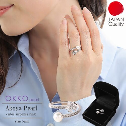 Nhẫn Ngọc Trai Akoya Bạc 925, Đính Cubic Zirconi, Freesize
